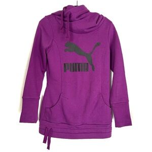 Puma Purple Pullover Sweater Hoodie Activewear Pockets Black Logo Exercise Gym S
